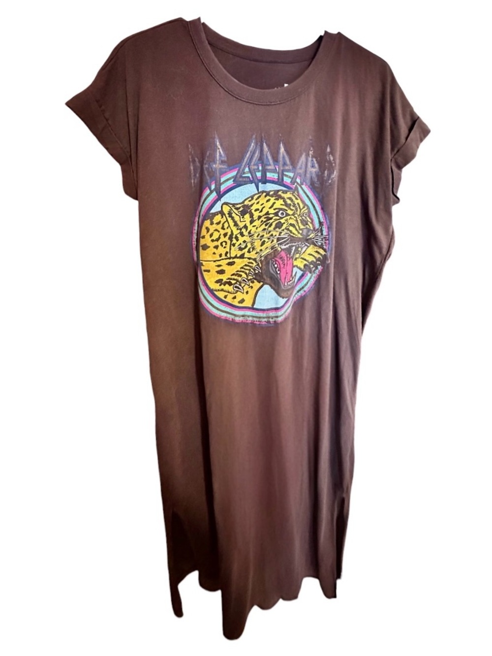Def Leppard Vintage Distressed Graphic Midi Tee Dress